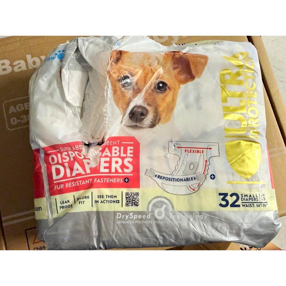 Paw Inspired Ultra Protection Disposable Dog Diapers S 32 Count White